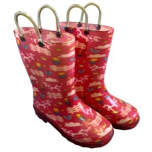 Western Chief Rain Boots Youth Girl's Size 12 Farm Pink Cow Print Farmhouse